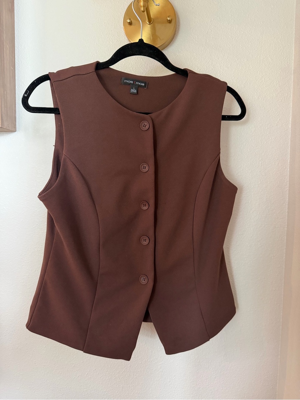 Moa Moa Chocolate Brown Sleeveless Button-Front Top